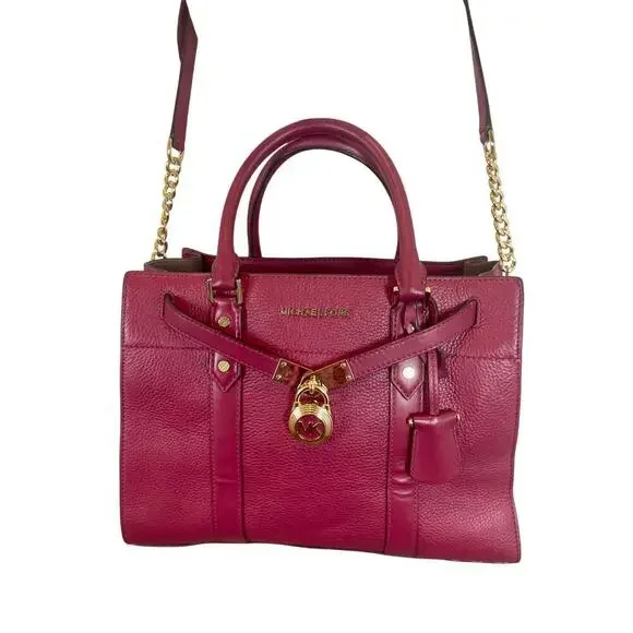 MICHAEL KORS NOUVEAU LARGE SATCHEL BAG PADLOCK KEY CROSSBODY BERRY VERSATILE - Picture 5 of 16